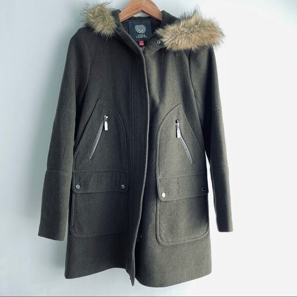 Vince Camuto wool blend basket weave faux fur edging in the hood - Picture 11 of 16